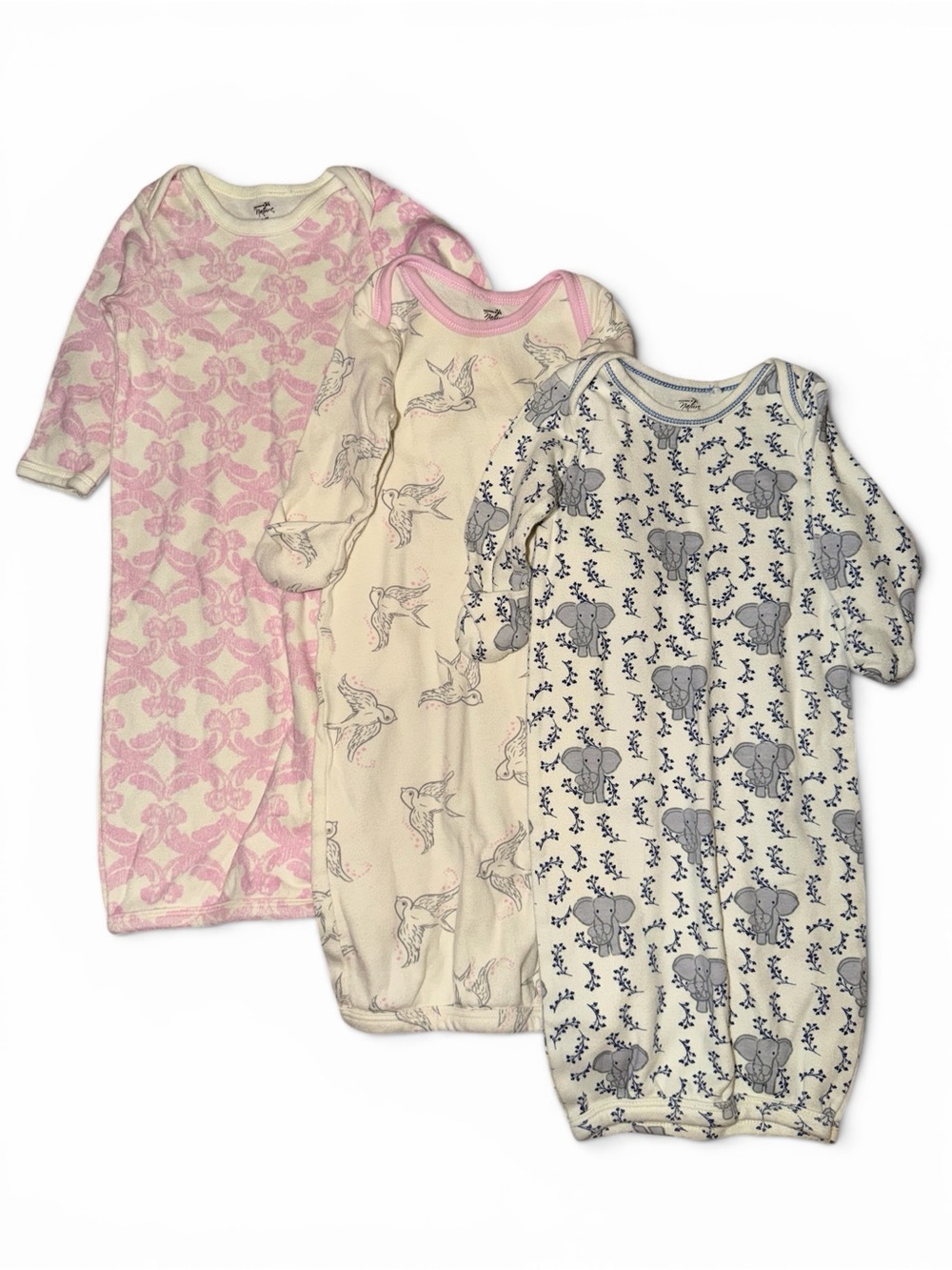 Touched by Nature Organic Cotton Baby Gown Set 3 Pack 0-6M Birds Elephant Floral